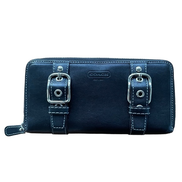 Coach Handbags - Coach Y2K SoHo Zoe Double Buckle Zip Around Long Wallet Black Leather